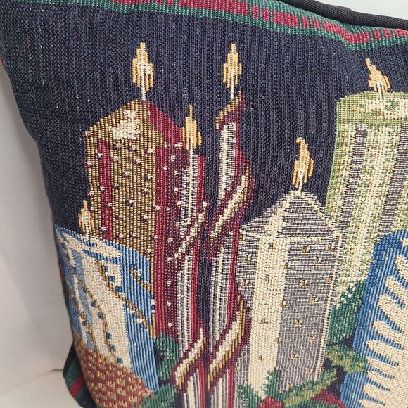 Vintage Winter Christmas Tapestry Pillow Candles Rectangular Metallic 15x11 - Picture 2 of 7